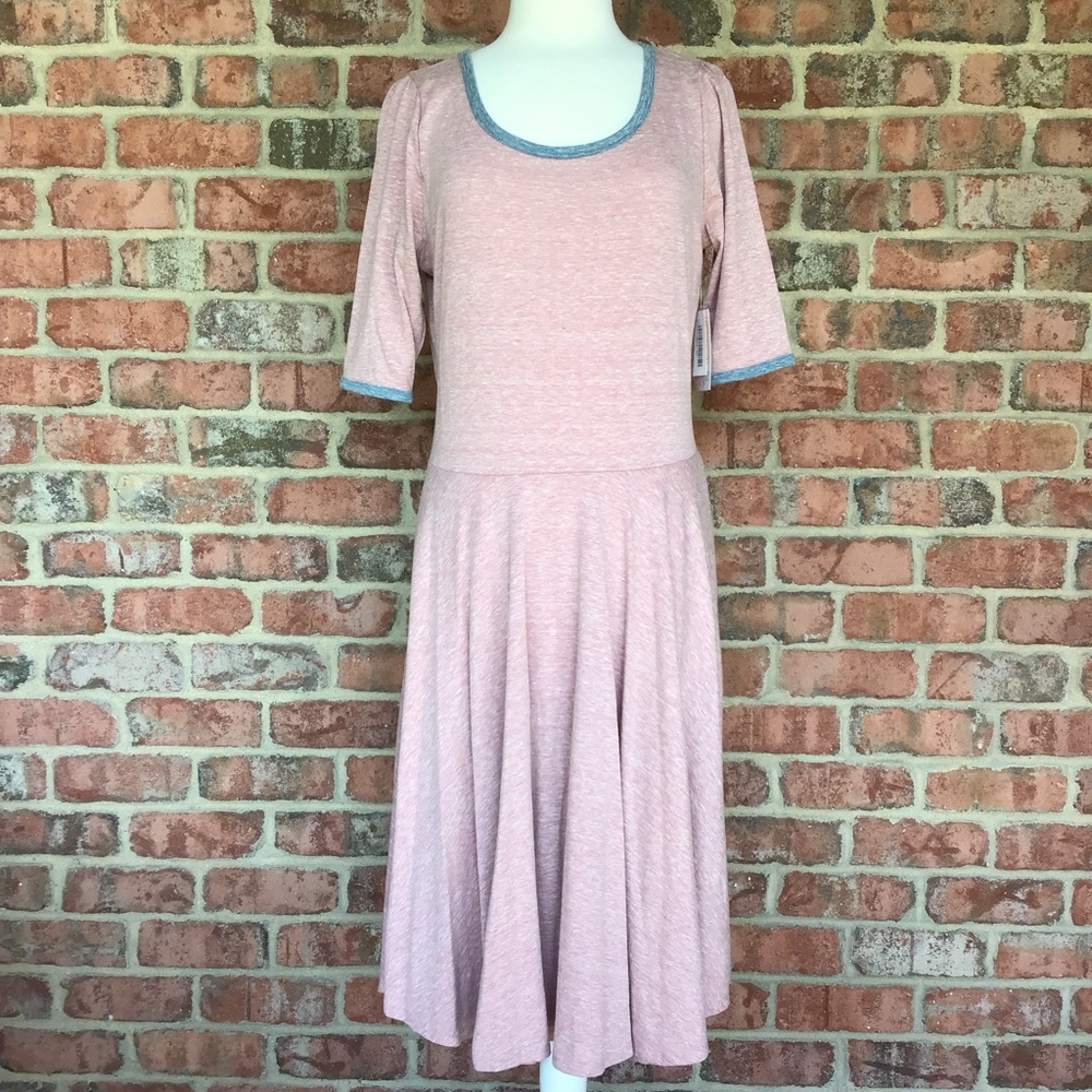 LuLaRoe Nicole Dress XXL New With Tags! Heathered Pink & Grey Blue Ringer
